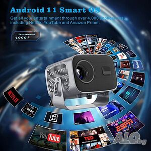 Android 11 проектор с 5G 2.4G Dual WiFi BT 1080P 8000 Лумена, 30 000 часа, 4K и твърд диск...