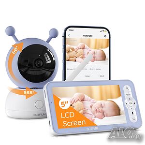 Чисто нов бебефон BOIFUN 5”, 1080p WiFi бебешки монитор чрез екран и управление чрез приложение...