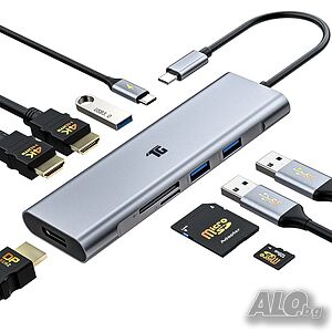 Чисто нов запечатан в целофан USB C докинг станция / хъб за два монитора, Tiergrade 9 в 1 два 4K...