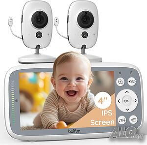 НОВ BOIFUN Видео Бебефон с 2 камери, 720P IPS екран, Невидимо инфрачервено нощно виждане, VOX режим
