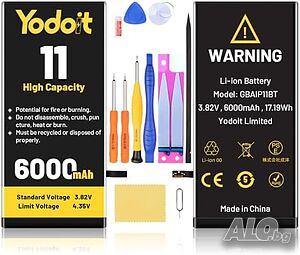 Нова Батерия за iPhone 11 6000mAh, висококапацитетна, Yodoit Upgrade, 0-циклична батерия...