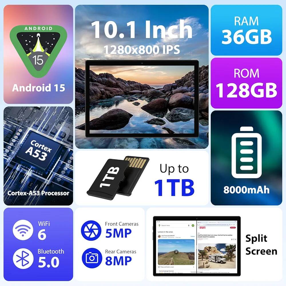 Нов RUSHAR 10-инчов Android 14 таблет с клавиатура - 36GB RAM + 128GB ...
