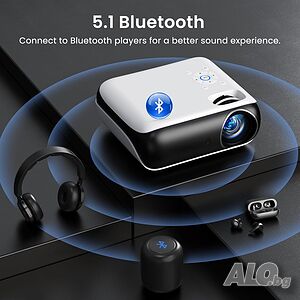 Чисто нов проектор HAPPRUN Native 1080P Bluetooth, преносим с вграден високоговорител, съвместим...