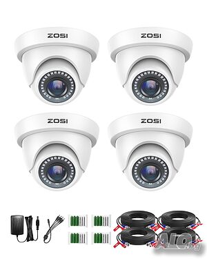 Чисто нови запечатани 4 броя в комплект ZOSI 2MP 1080p HD-TVI домашна охранителна камера за външна..