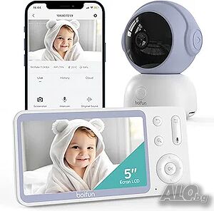 Бебефон с 2K камера и 5” монитор BOIFUN Baby 2TM - WiFi, 360° въртене и мобилно приложение