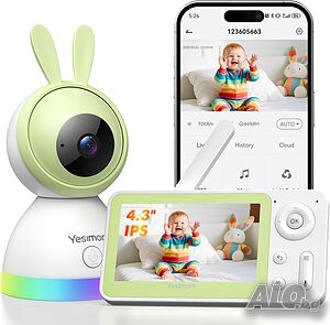 НОВ Запечатан Смарт AI бебефон YESIMOM 1080P - 4.3” Монитор + App Control, 360°