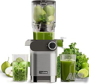 Нова Бавнооборотна сокоизстисквачка Anybear Cold Press Juicer - голям отвор (4.3”), Сребриста ​