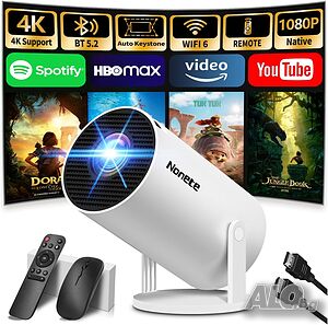Смарт мини проектор 4K 1080P Full HD с WiFi 6 и Bluetooth (управление с мишка)