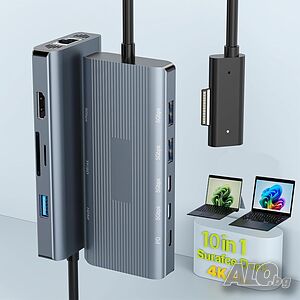 Чисто нов Мултифункционален хъб 10-в-1 Rocketek за Microsoft Surface