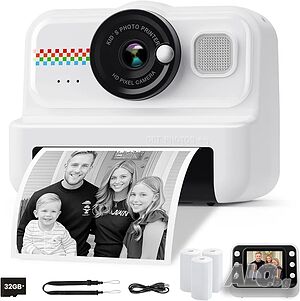 Чисто нов детски фотоапарат за моментален печат HiMont 1080P HD (3 ролки хартия + 32GB карта)