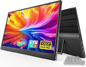 Чисто нов преносим монитор 15.6 инча Full HD (1080p) - HDMI / USB-C, Вградени говорители и стойка
