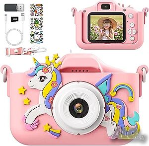 Нов Детски Дигитален Фотоапарат PHNIXGAM Pink Unicorn (1080P, 32GB Карта, Смарт Игри, MP3)