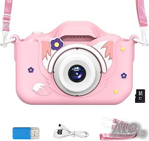Детски Смарт Дигитален Фотоапарат Goopow (20MP, 1080P, Двойна Камера, 32GB Карта, Защитен Калъф)