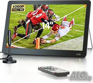 Чисто нов преносим телевизор Desobry 14.1” Full HD с батерия (DVB-T2, HDMI, USB)