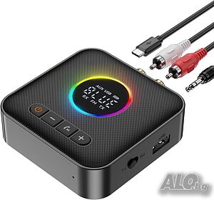 Нов 2-в-1 Bluetooth 5.4 Приемник и Предавател MOREGAX M10 - RGB, Дисплей, FM и USB