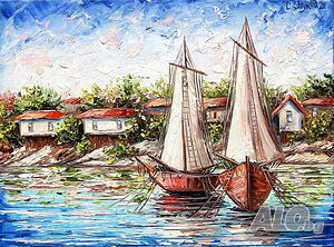 Морска картина с лодки - Отражения от старо време