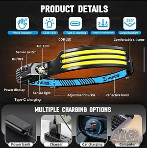 LED челник със сензор за движение и фенерче