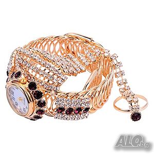 fashion 3v1 дамски часовник гривна и пръстен HOT SALE от медицинска стомана model: SonYan