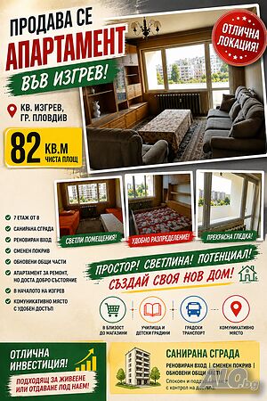 Продавам многостранен апартамент в кв. Изгрев