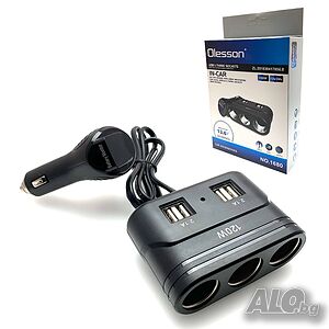 Разклонител за запалка + Волтметър 3 гнезда, 4 USB 12-24 Volt