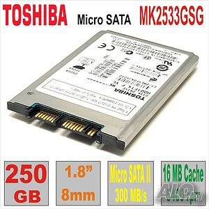 Втора употреба HDD 1.8’ mSATA 250Gb A TOSHIBA MK2533GSG с гаранция