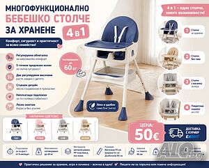 🍼✨ Многофункционално бебешко столче за хранене 4 в 1 ✨🍼