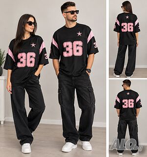 🖤 Спортна тениска FSBN Athletic Fit - черна с розово, размер L, oversize/unisex