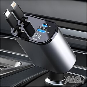 100W Бързо Зарядно за Автомобил с Прибиращи се Кабели, LED Дисплей, Подарък, Отстъпки