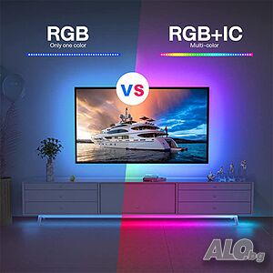 5м LED Лента RGB-IC Bluetooth, Цветомузика, Микрофон, App, Дистанционно