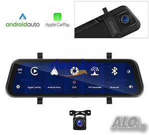 9.66 inch Видеорегистратор с две камери тип огледало CarPlay/Android Auto