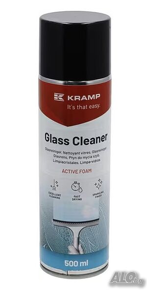 Професионален Немски Спрей за Стъкла с Активна Пяна KRAMP Glass Cleaner (12 бр. - 500 мл) Без Следи