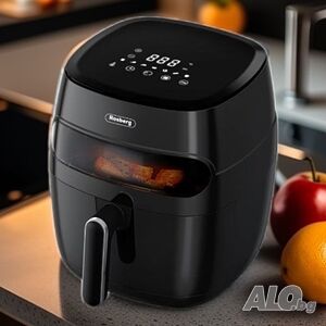 Фритюрник AirFryer, 1350W, 5.2л., LED дисплей, Горещ въздух, Таймер, до 200°C, Черен