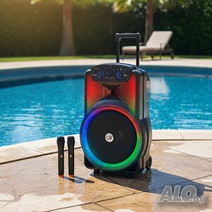Караоке тонколона 12” BT-1218 с Bluetooth, цветомузика и 2 безжични микрофона - 2000W мощност