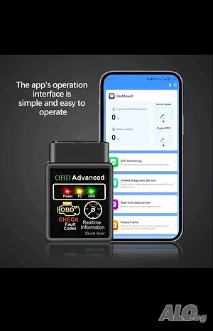 OBD Разширен интерфейс за диагностика на автомобили, Vaxiuja, 12V, Съвместим с Android/IOS, черен