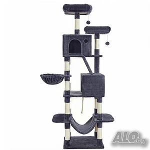Драскалка за котки Dark Gray 206 см - XXL катерушка с къщички, хамаци и платформи