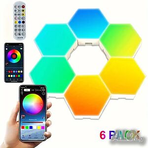 Комплект от 6 модулни RGB шестоъгълни стенни лампи