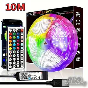 10м. RGB ЛЕД/LED Лента с USB Захранване и Дистанционно/Приложение