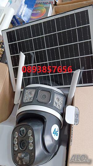 Двойна соларна безжична въртяща камера 4G 6MP 10zoom работи с СИМ SIM карта мобилни данни от тел. оп