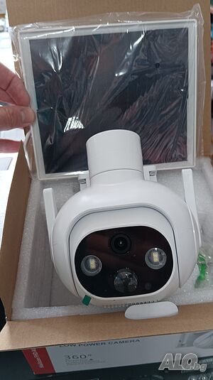 Соларна безжична въртяща се водоустойчива камера WI FI 6MP iCSee LED осветяване