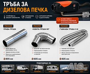 Тръби за дизелова печка Ø25 мм - права, извита 90° и гъвкава 3 м