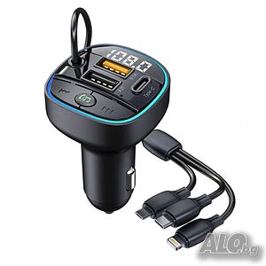 Адаптер за запалка PA1308 Bluetooth FM трансмитер с 2 USB QC и Type-C бързо зареждане