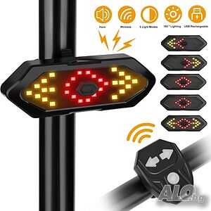 Комплект за велосипед задна LED светлина с мигачи и клаксон USB