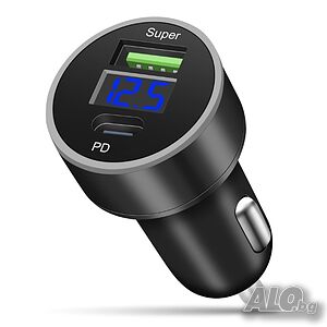 Адаптер за запалка с USB и волтметър - PD + QC