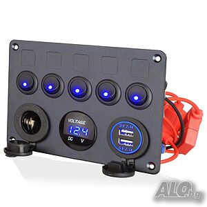 Панел за вграждане с 5 бутона, USB, 12V и волтметър