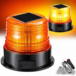 LED соларна аварийна лампа - буркан и маяк, оранжева, 18 LED, 4 режима, 12V, акумулаторна батерия