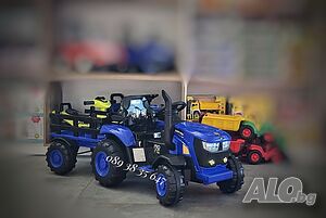 ПРОМОЦИЯ! НОВО! Детски акумулаторен трактор с ремарке Rancher Blue с 12V, дистанционно,USB