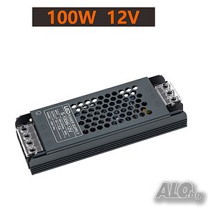 Захранване за LED лента 12VDC, 100W, 8.3А, Метален тънък корпус