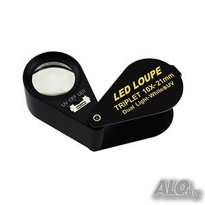 Бижутерска лупа 10х увеличение, LED и UV светлина