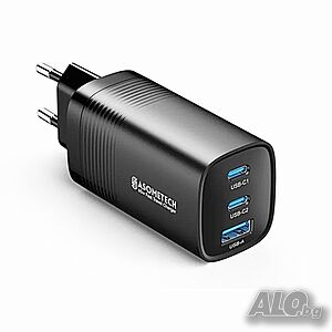 Бързо зарядно за телефон GaN, 65W, 1x USB-А, 2x USB-C