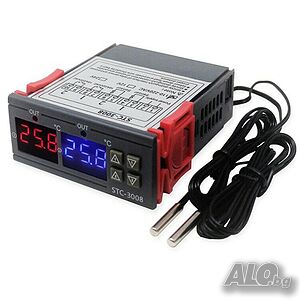 Температурен контролер, термостат с 2 сензора, терморегулатор на 220V 10A